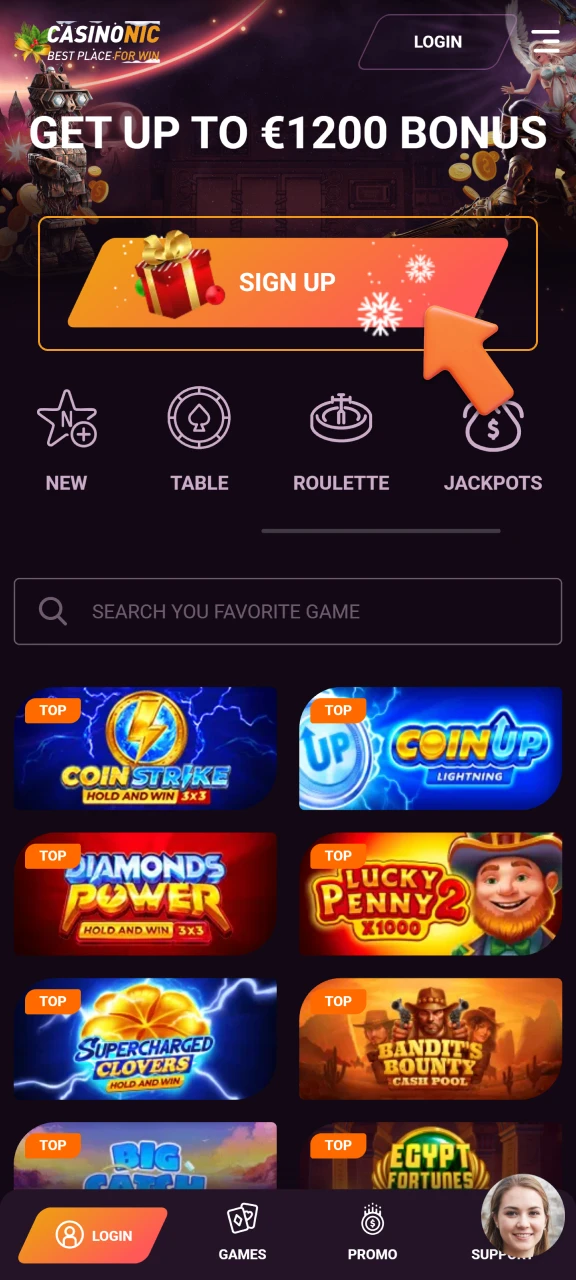Register on Casinonic quickly by clicking the button.