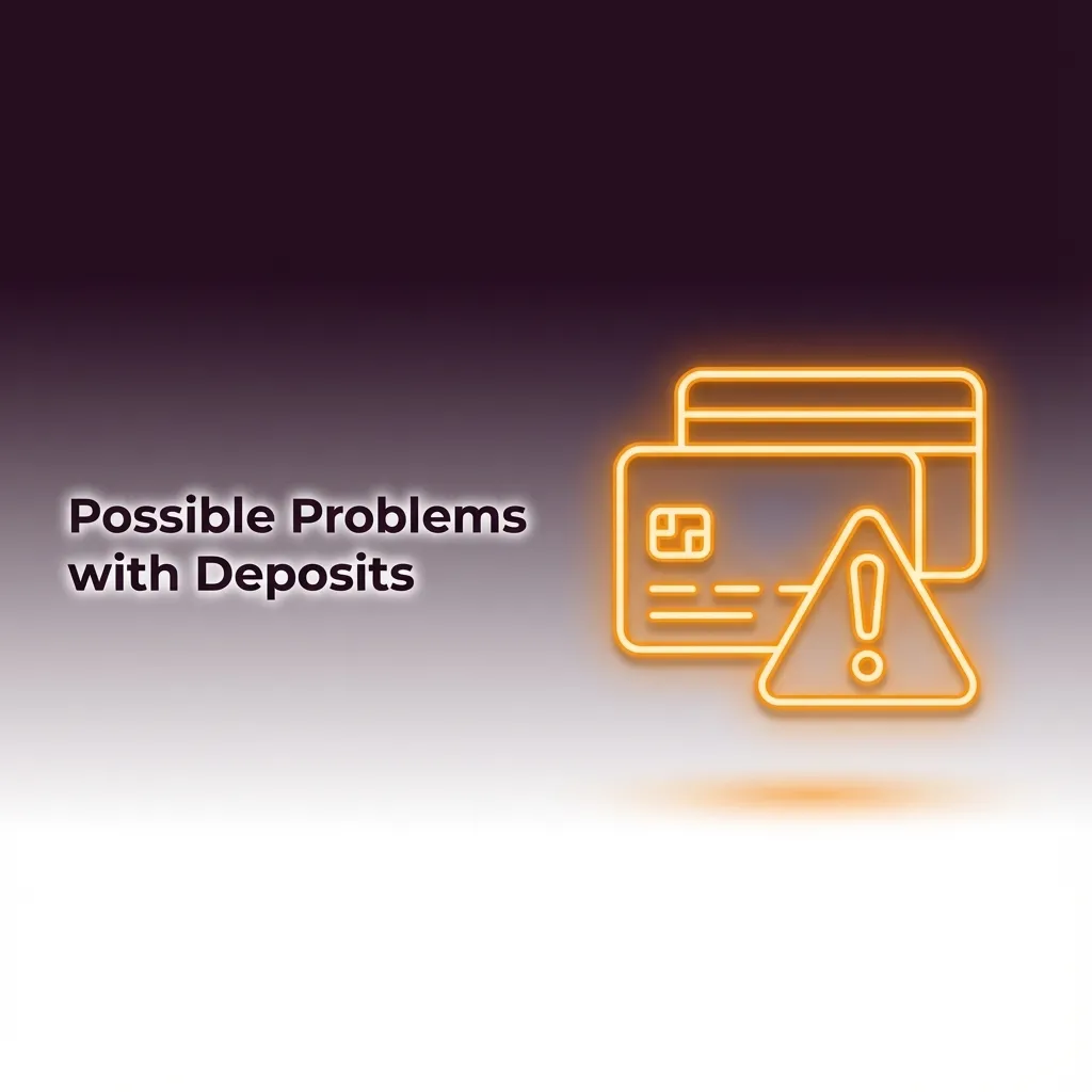 Illustrated checklist of common online casino deposit issues with brief solutions and icons for cards, bank, limits, and bonuses.