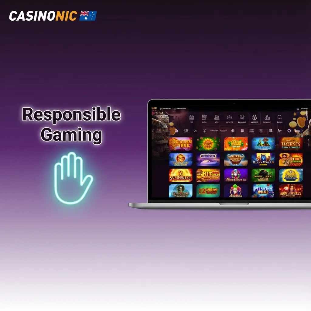 Illustration of a casino player using on-screen tools to set limits and practice responsible gaming