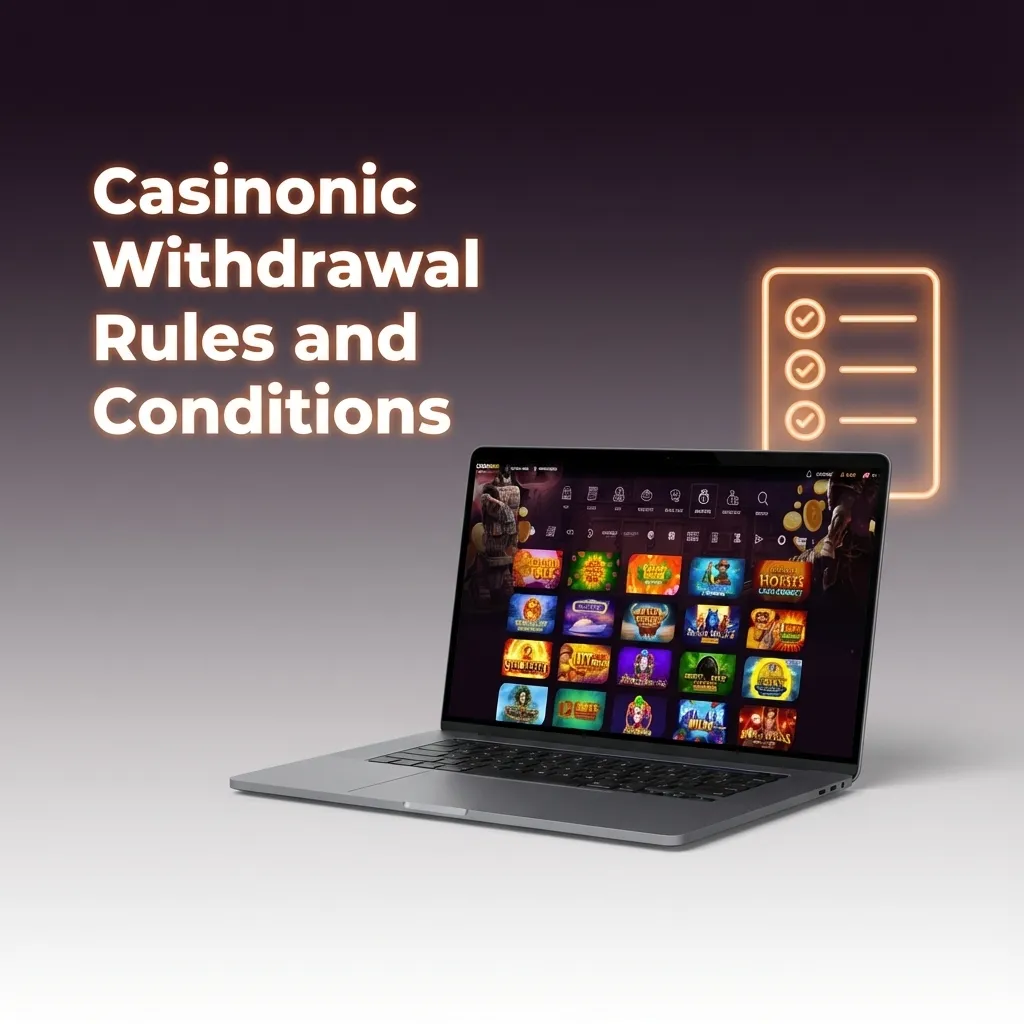 Infographic of Casinonic Australia withdrawal rules: KYC verification, name match, bonus wagering, limits, and AU currency rules