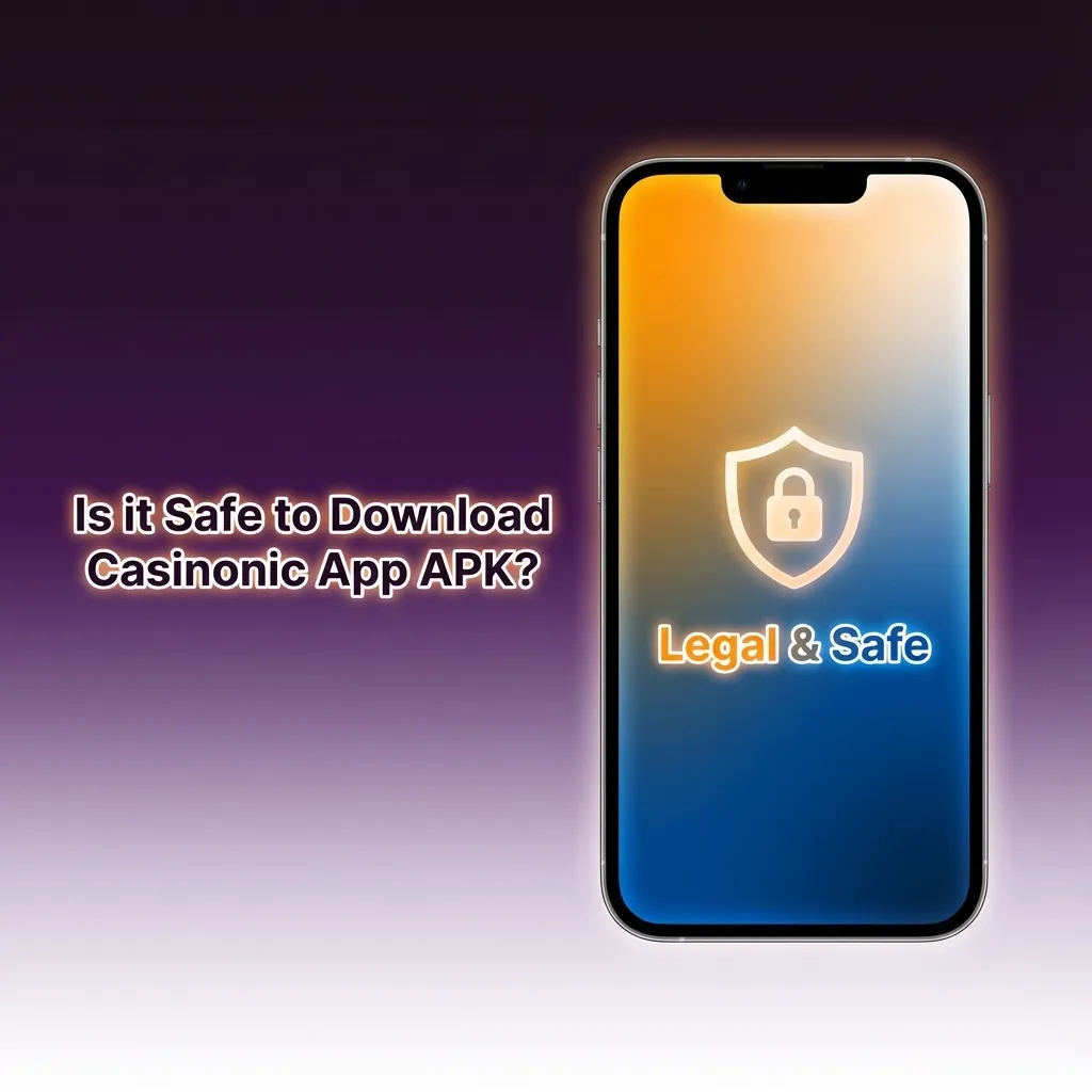 Smartphone displaying Casinonic casino app with security icons, highlighting licensed, SSL-encrypted safe real-money betting