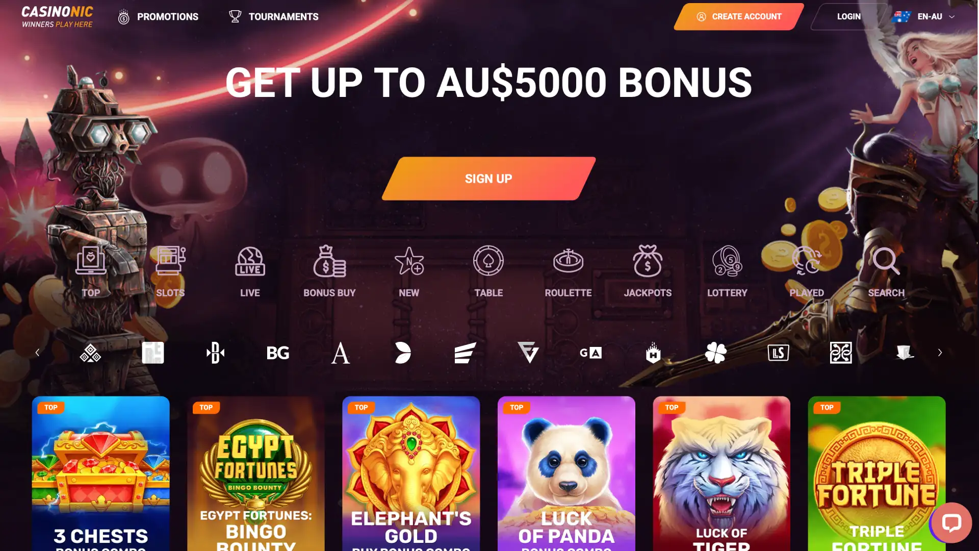 casinonic interface home