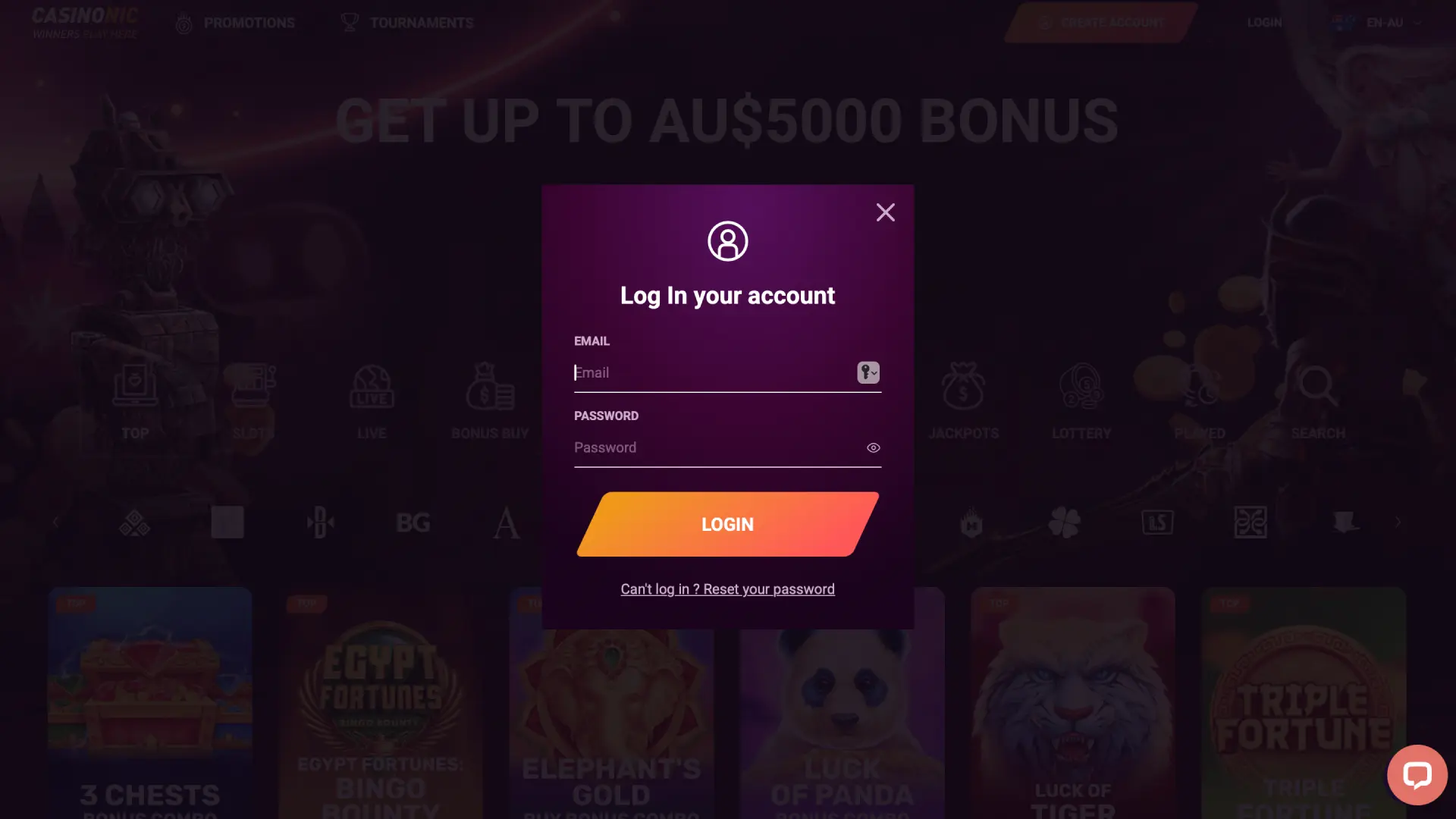 casinonic interface login