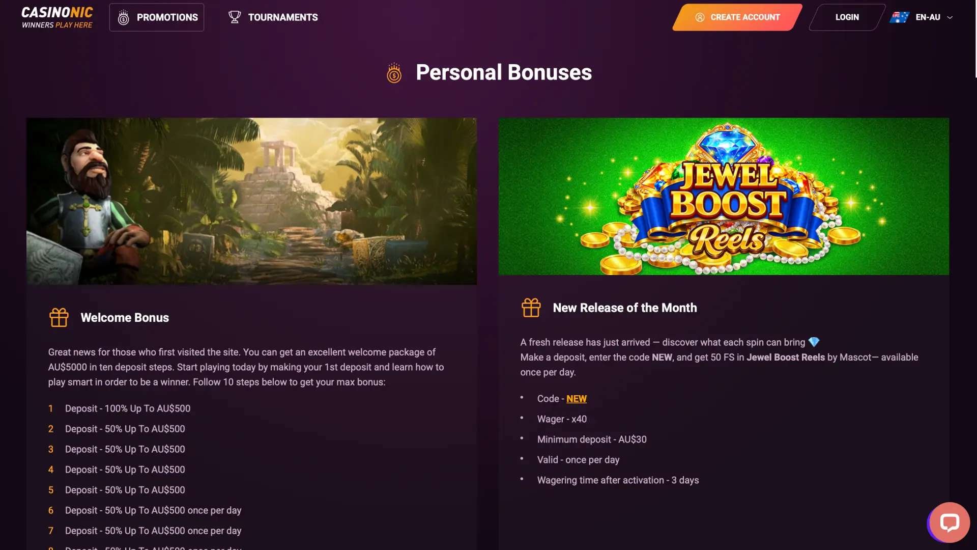 casinonic interface promotions