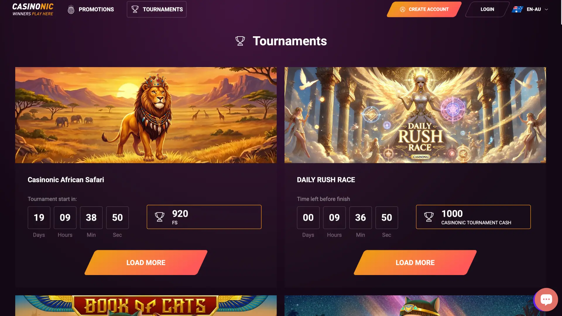casinonic interface tournaments